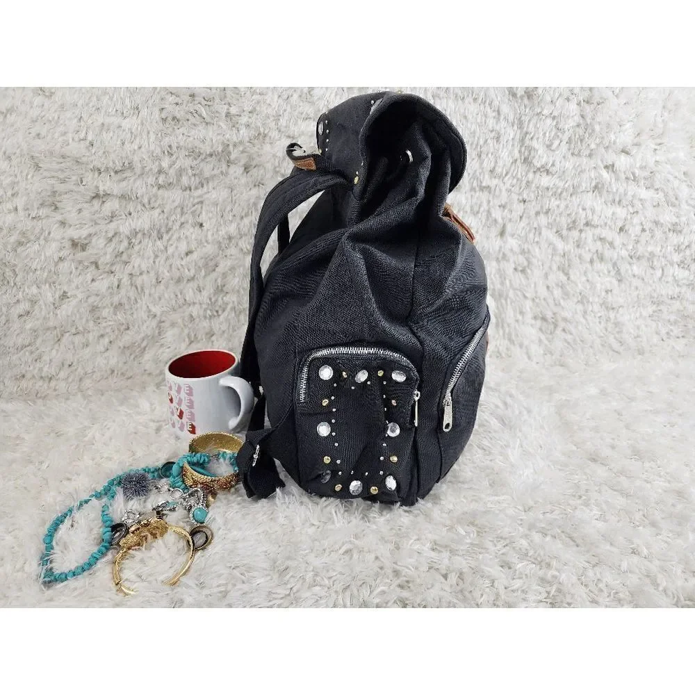 NWT Victoria's Secret Black Backpack Studded Beading Canvass NWT